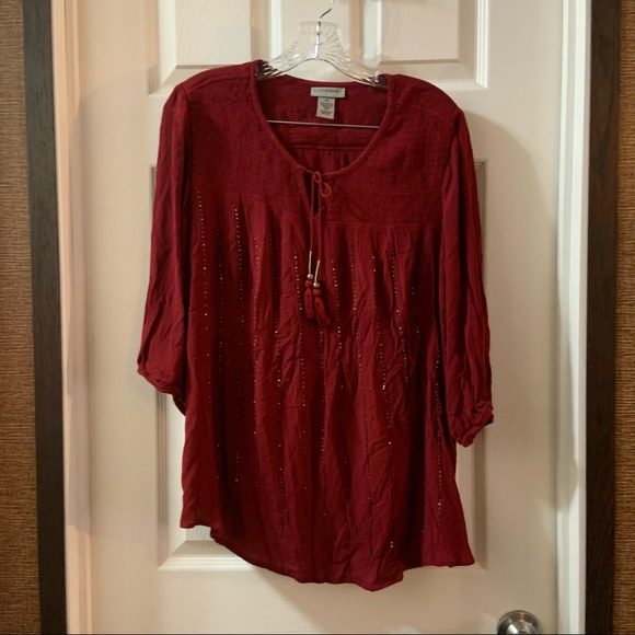 Catherine’s Maroon Scoop Neck 3/4 Sleeve Blouse size 0X - Picture 1 of 7